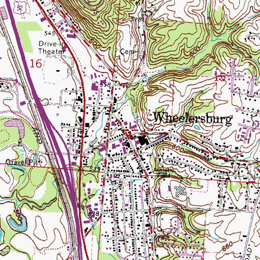 Topographic Map of Wheelersburg Post Office, OH