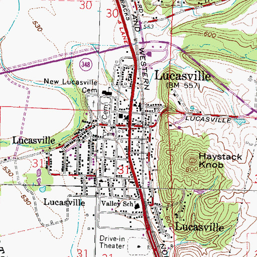 Topographic Map of Lucasville Post Office, OH