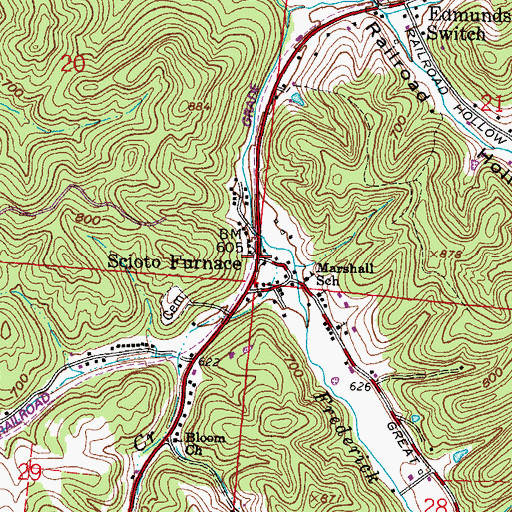 Topographic Map of Scioto Furnace Post Office, OH