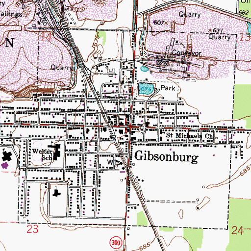 Topographic Map of Gibsonburg Post Office, OH