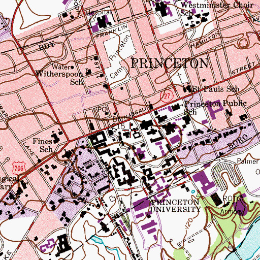 Topographic Map of Nassau Hall, NJ