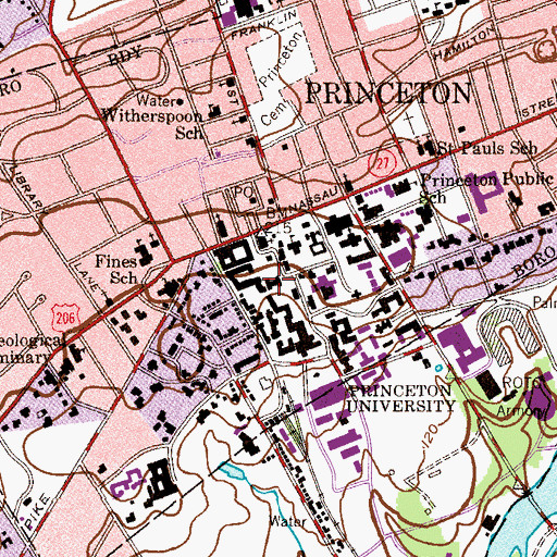 Topographic Map of Witherspoon Hall, NJ