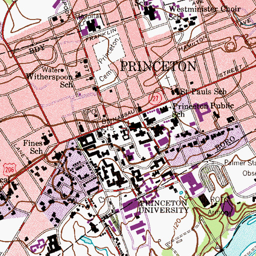 Topographic Map of Chancellor Green Hall, NJ
