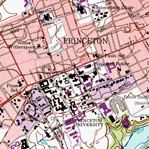 Topographic Map of Firestone Library, NJ