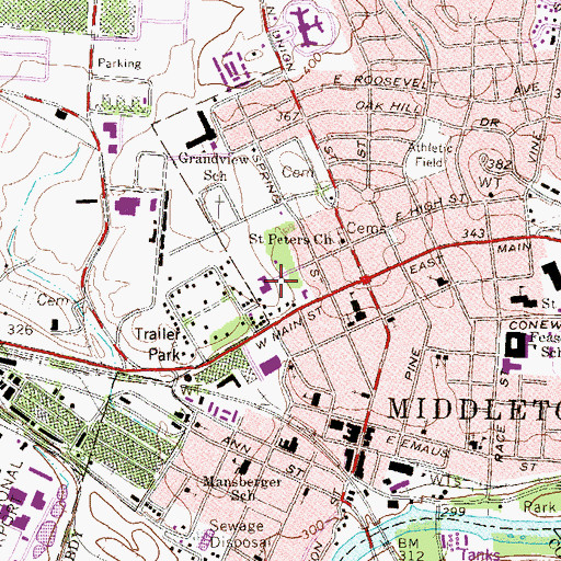 Topographic Map of First Church of God, PA