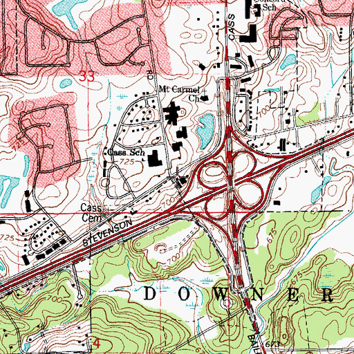 Topographic Map of Upper Cass School (historical), IL