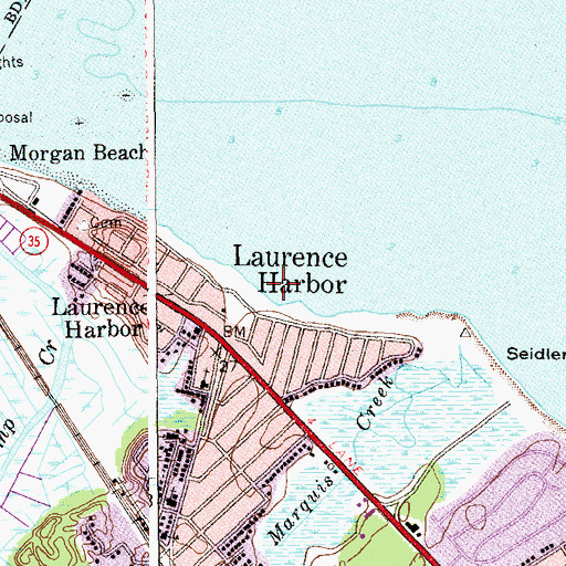 Topographic Map of Laurence Harbor Beach, NJ