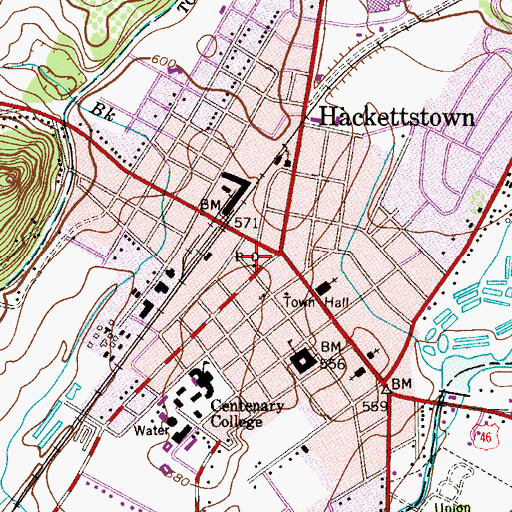 Topographic Map of Hackettstown Post Office, NJ