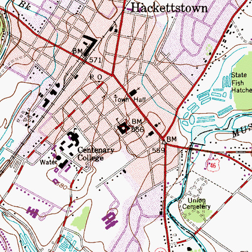 Topographic Map of Hackettstown Middle School, NJ