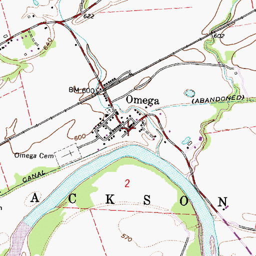 Topographic Map of Omega Post Office (historical), OH