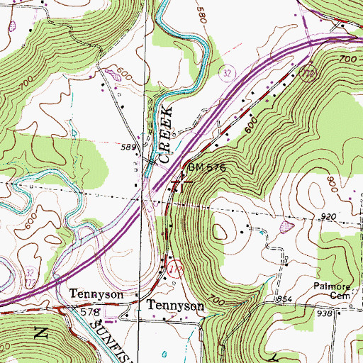 Topographic Map of Tennyson Post Office (historical), OH