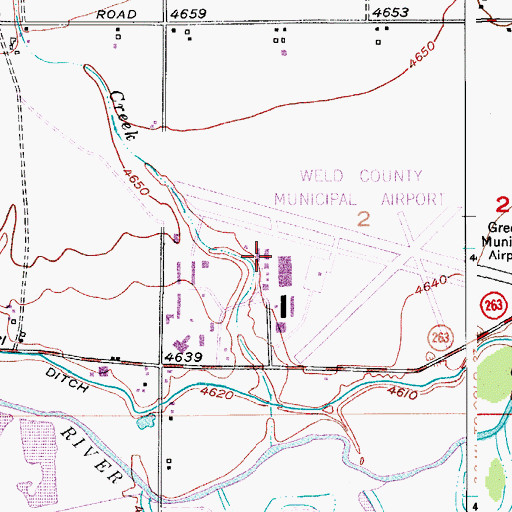 Topographic Map of Greeley-Weld County Airport, CO