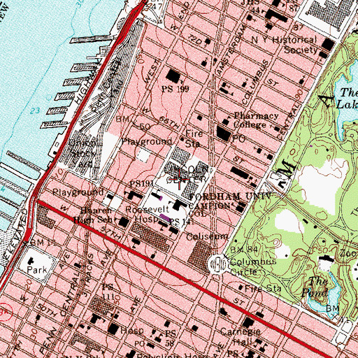 Topographic Map of Damrosch Park, NY