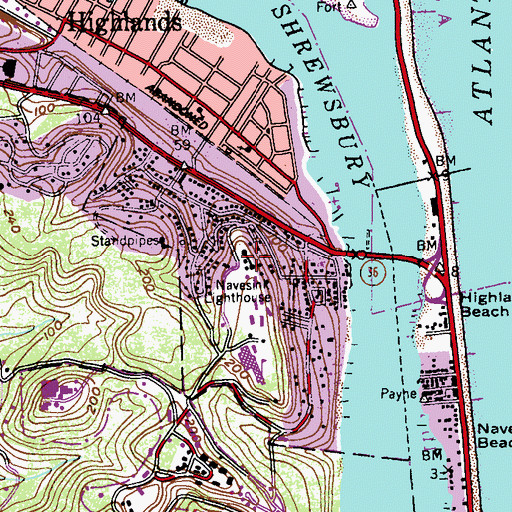 Topographic Map of Twin Lights State Historic Site, NJ