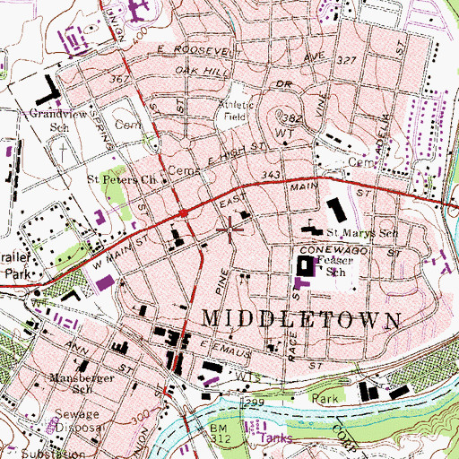 Topographic Map of Union Hose Company Number One, PA