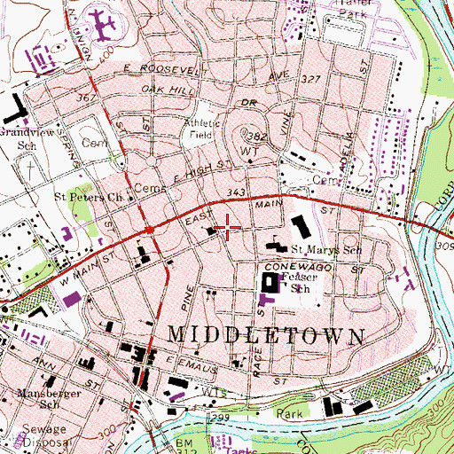 Topographic Map of Evangelical United Methodist Church, PA