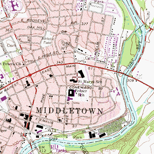 Topographic Map of Seven Sorrows of Blessed Virgin Mary School, PA