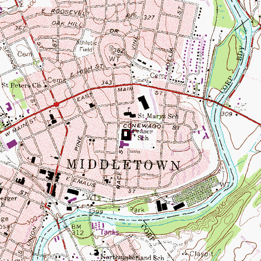 Topographic Map of George W Feaser Middle School, PA