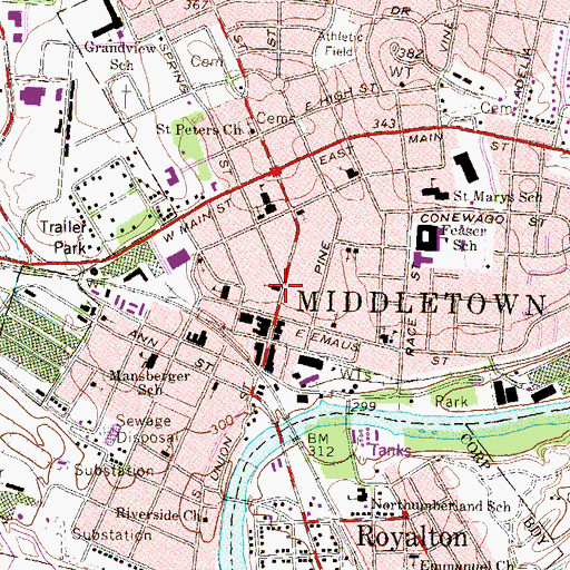 Topographic Map of Sainte Peters Lutheran Church, PA