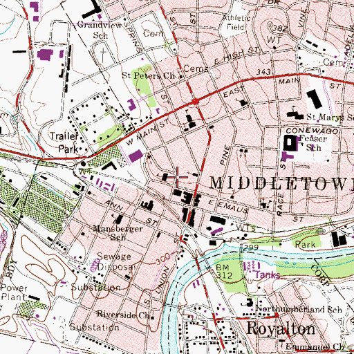 Topographic Map of Middletown Public Library, PA