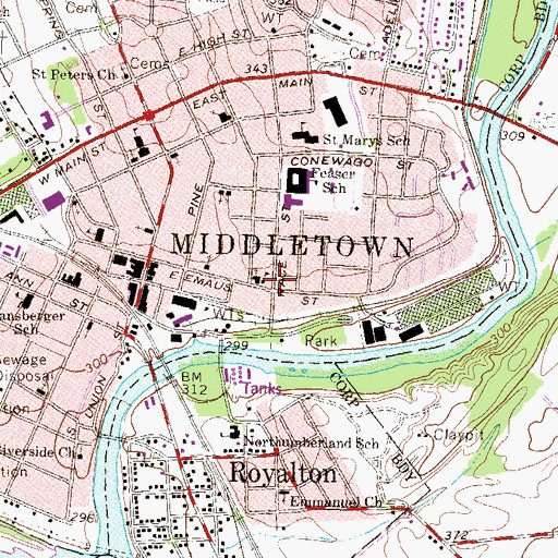 Topographic Map of Middletown Christian School, PA