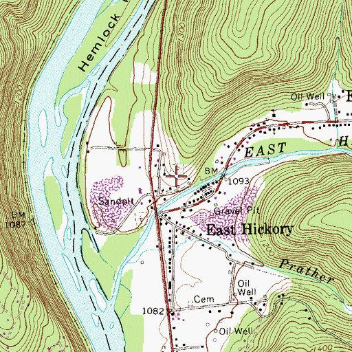 Topographic Map of East Hickory Methodist Church, PA
