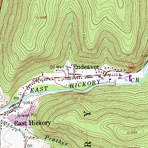 Topographic Map of Endeavor Post Office, PA