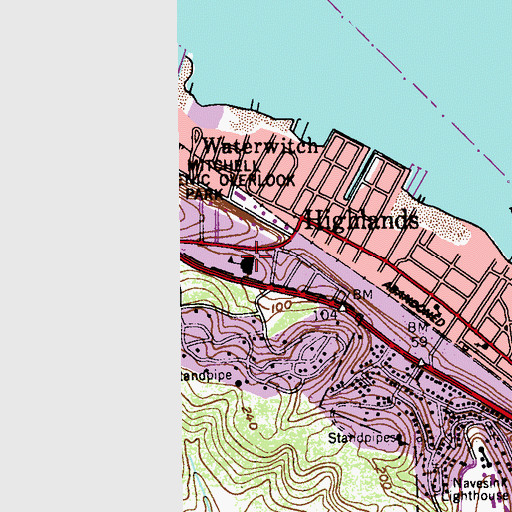 Topographic Map of Highlands Elementary School, NJ