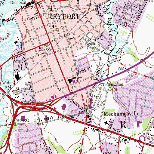 Topographic Map of Keyport High School, NJ