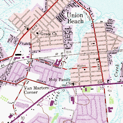 Topographic Map of Union Beach Memorial School, NJ