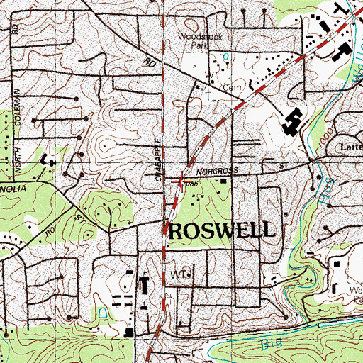 Topographic Map of Fulton County Library - Roswell Branch, GA