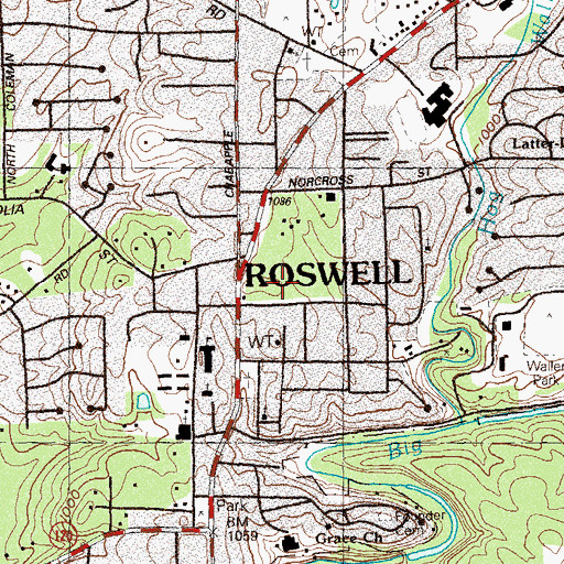 Topographic Map of Roswell City Hall, GA