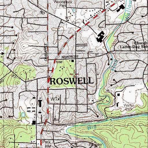 Topographic Map of Roswell Cultural Arts Center, GA