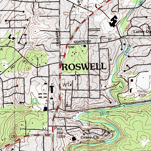 Topographic Map of Roswell Jail, GA