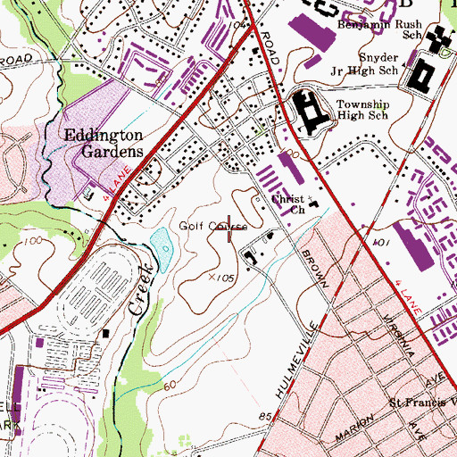 Topographic Map of Bensalem Country Club, PA