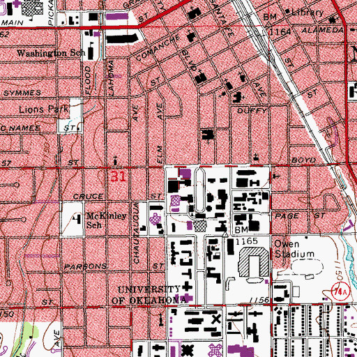 Topographic Map of Fred Jones Jr Museum of Art, OK