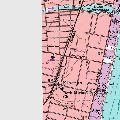 Topographic Map of Elberon Park, NJ