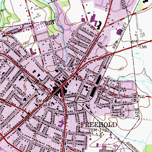 Topographic Map of Freehold Post Office, NJ