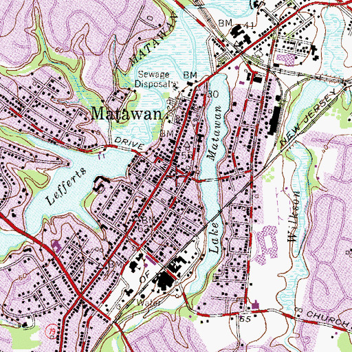 Topographic Map of Matawan Post Office, NJ