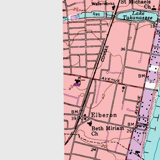 Topographic Map of Elberon Elementary School, NJ