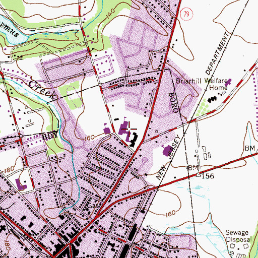 Topographic Map of Freehold Borough High School, NJ