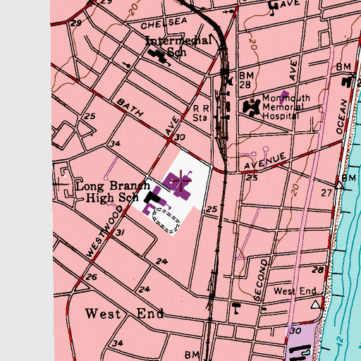 Topographic Map of Long Branch Middle School, NJ