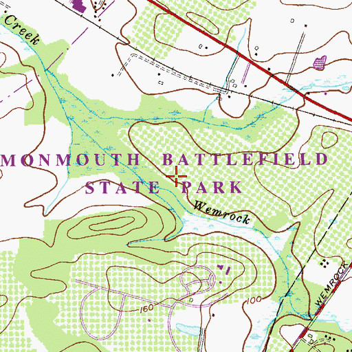 Topographic Map of Monmouth Battlefield State Park, NJ