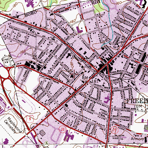 Topographic Map of Freehold Jewish Center, NJ