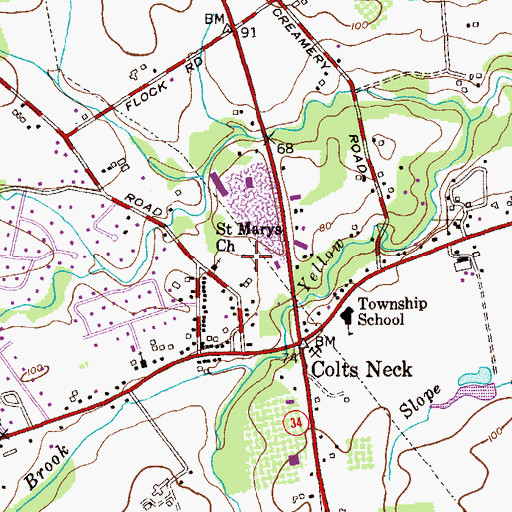Topographic Map of Colts Neck Church, NJ