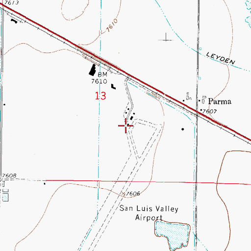 Topographic Map of Monte Vista Municipal Airport, CO