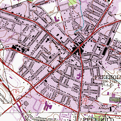 Topographic Map of Reformed Church of Freehold, NJ