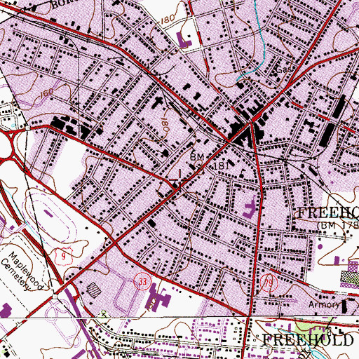 Topographic Map of Freehold First Baptist Church, NJ