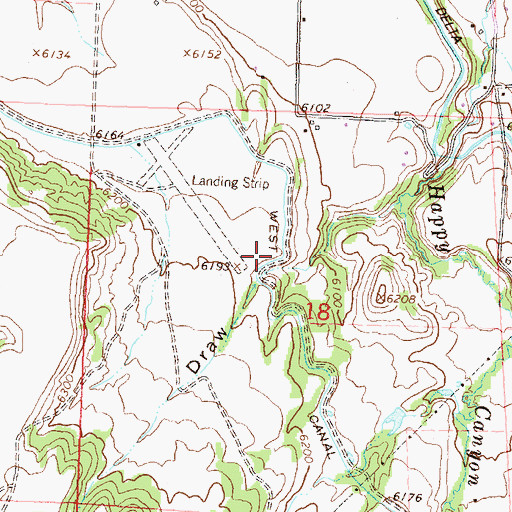 Topographic Map of Happy Canyon Aero Ranch Airport (historical), CO