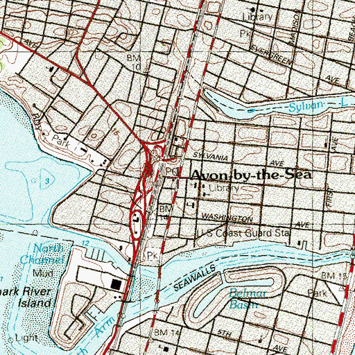 Topographic Map of Avon By the Sea Post Office, NJ